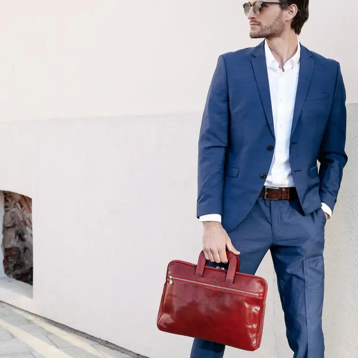 Leather Briefcase Laptop Bag - Brave New World Red-Tote Bag-Time Resistance-Red-Urbanheer