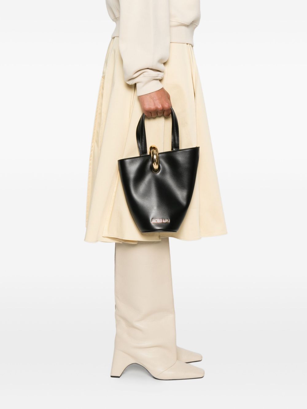 Leather Bucket Bag with Gold Ring Detail