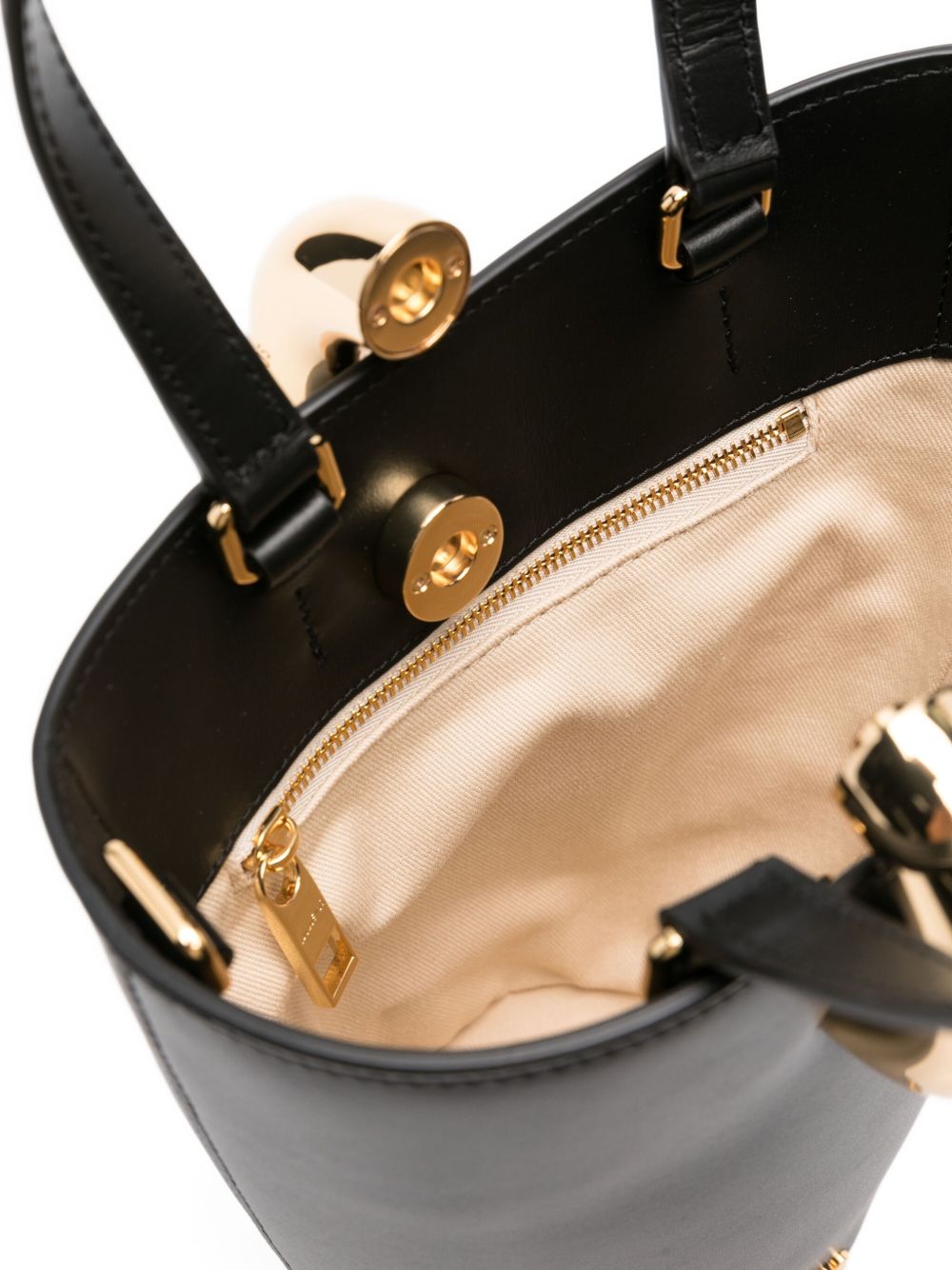 Leather Bucket Bag with Gold Ring Detail