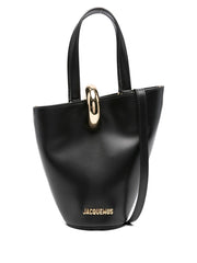 Leather Bucket Bag with Gold Ring Detail