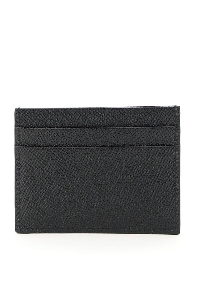 Leather Card Holder With Logo Plaque-women > accessories > wallets and small leather goods > card holders-Dolce & Gabbana-os-Nero-Urbanheer