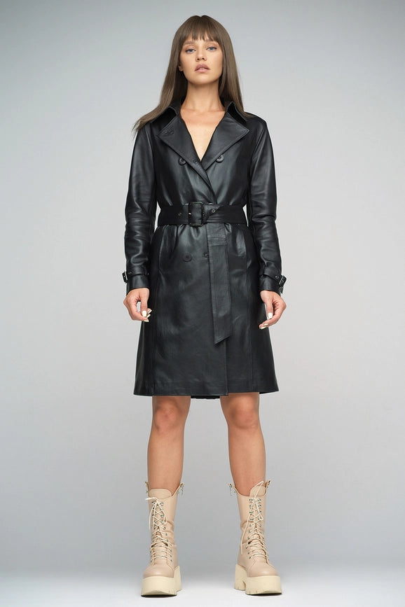 Leather Coat For Women-Coat-A&A Vesa-36-black-Urbanheer