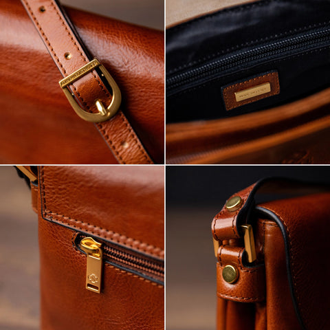 Leather Cross Body Bag, Messenger Bag - Sophie's Choice Cognac Brown