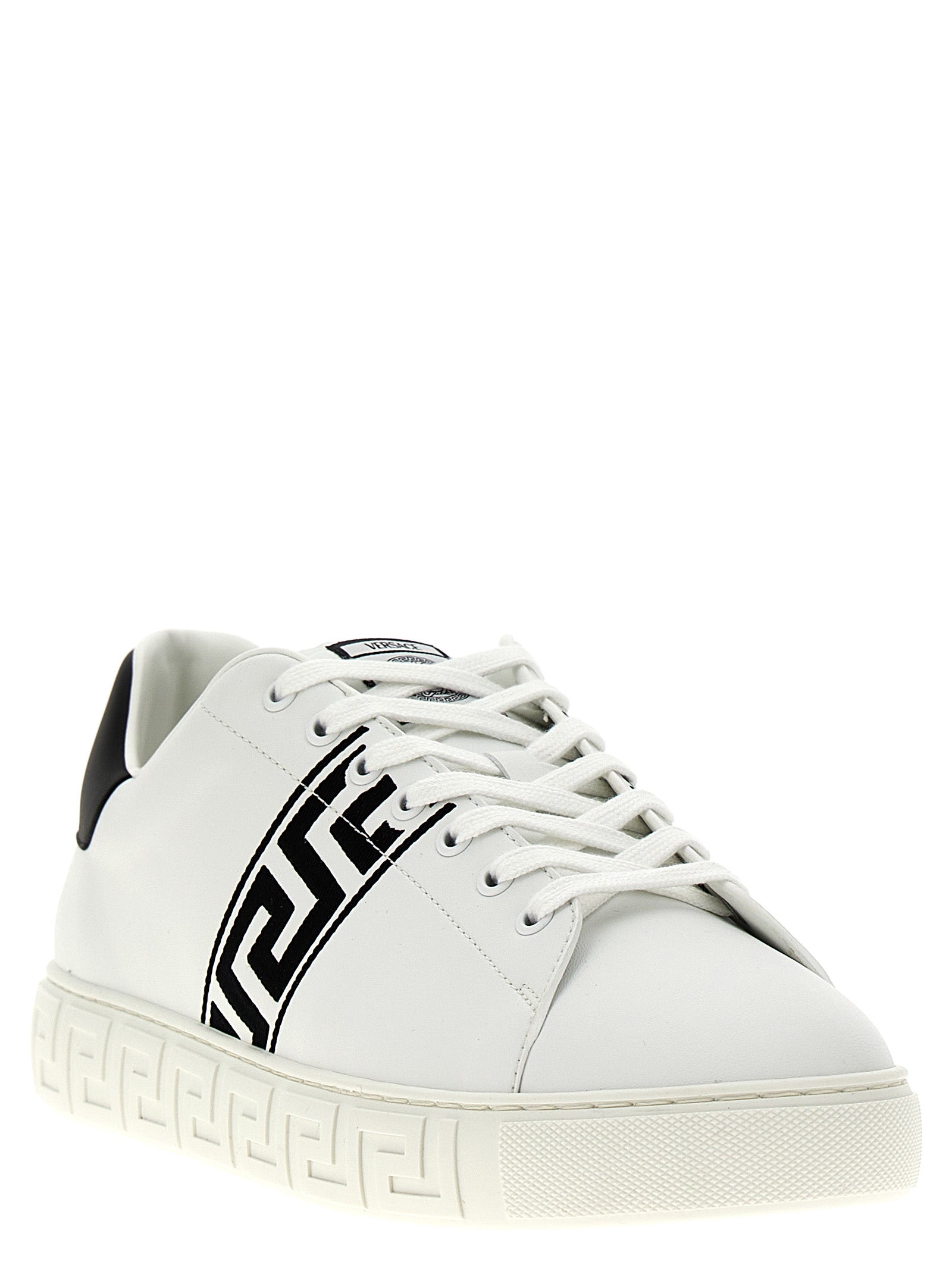 Leather Greca Embroidered Sneakers for Everyday Comfort
