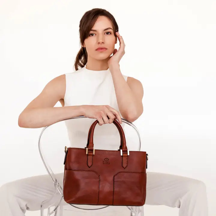Leather Handbag Shoulder Bag - Camilla Cognac Brown Matte-Shoulder bag-Time Resistance-Cognac Brown Matte-Urbanheer
