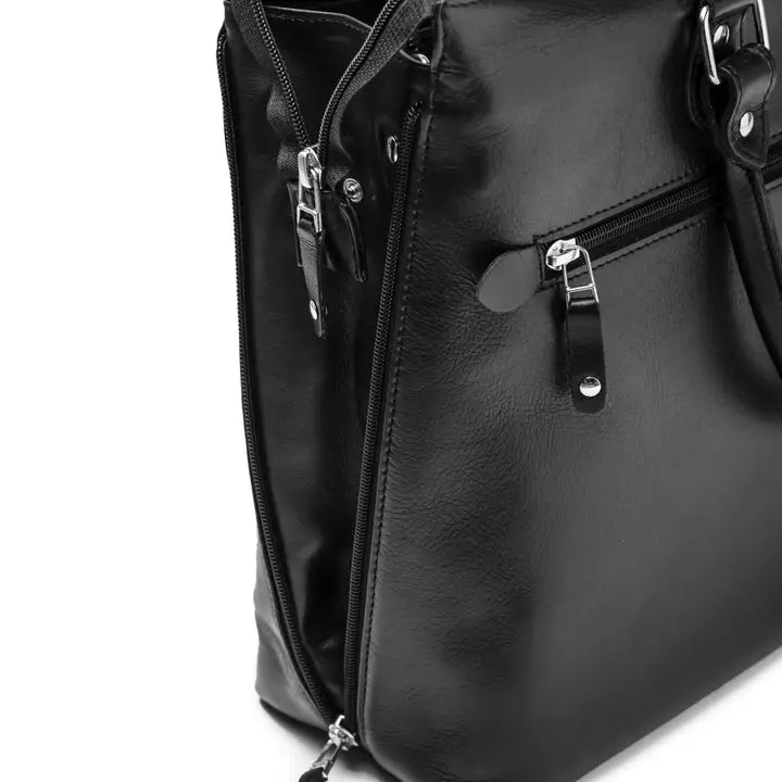 Leather Laptop Tote Antique Black-Tote Bag-Hides-16x5x13 In-Black-Urbanheer