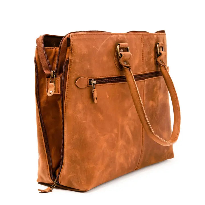 Leather Laptop Tote Antique Saddle Brown-Tote Bag-Hides-16x5x13 In-Saddle Brown-Urbanheer