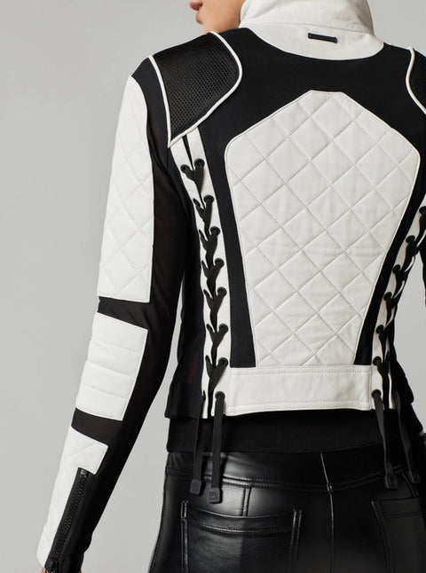 Leather Mesh Moto Jacket Black and White Colorblock Jls-Jacket-Blanc Noir-XS-WHITE/BLACK-Urbanheer