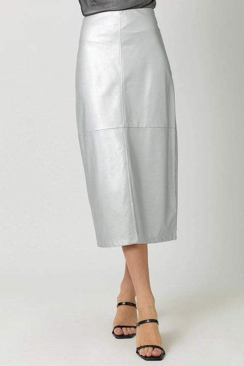 Leather Midi Skirt Silver-Skirt-Mystree-S-Silver-Urbanheer