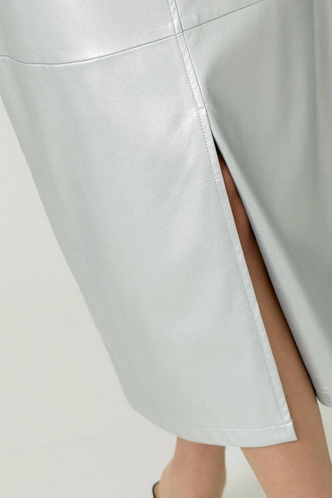 Leather Midi Skirt Silver-Skirt-Mystree-S-Silver-Urbanheer