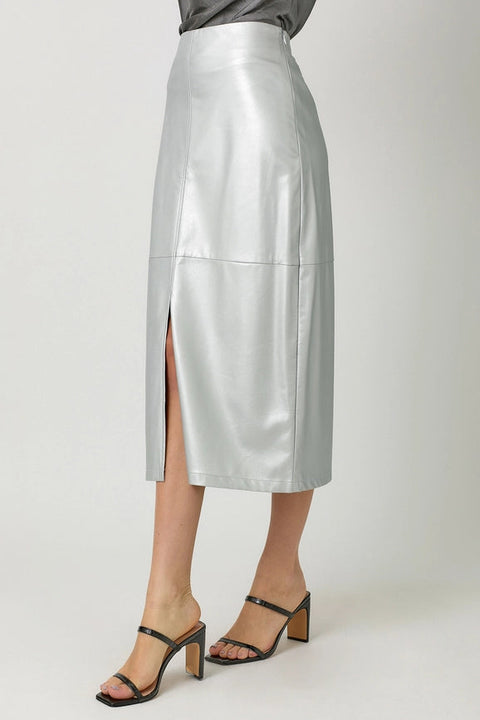 Leather Midi Skirt Silver-Skirt-Mystree-S-Silver-Urbanheer