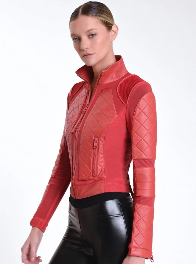Leather Moto Mesh Jacket Jls Cranberry-Jacket-Blanc Noir-XS-Cranberry-Urbanheer