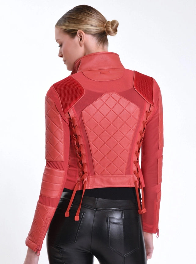 Leather Moto Mesh Jacket Jls Cranberry-Jacket-Blanc Noir-XS-Cranberry-Urbanheer