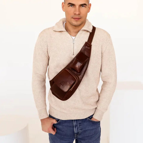 Leather Sling Bag Crossbody Bag - the Monk-Cross Body Bag-Time Resistance-Brown-Urbanheer