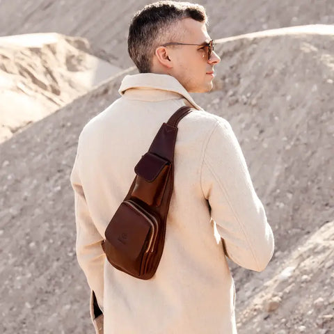 Leather Sling Bag Crossbody Bag - the Monk-Cross Body Bag-Time Resistance-Brown-Urbanheer
