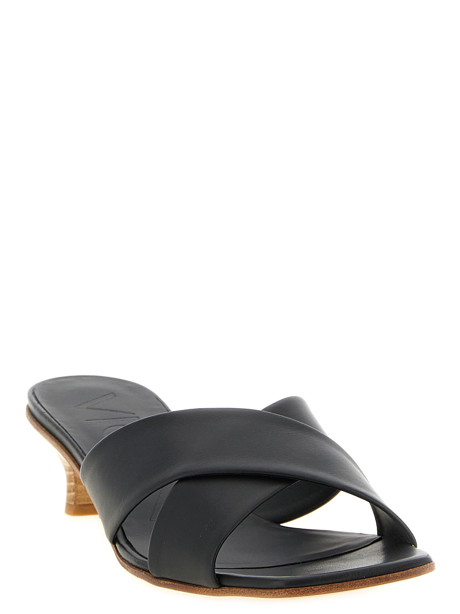 Leather Square Toe Mules with Wooden Heel