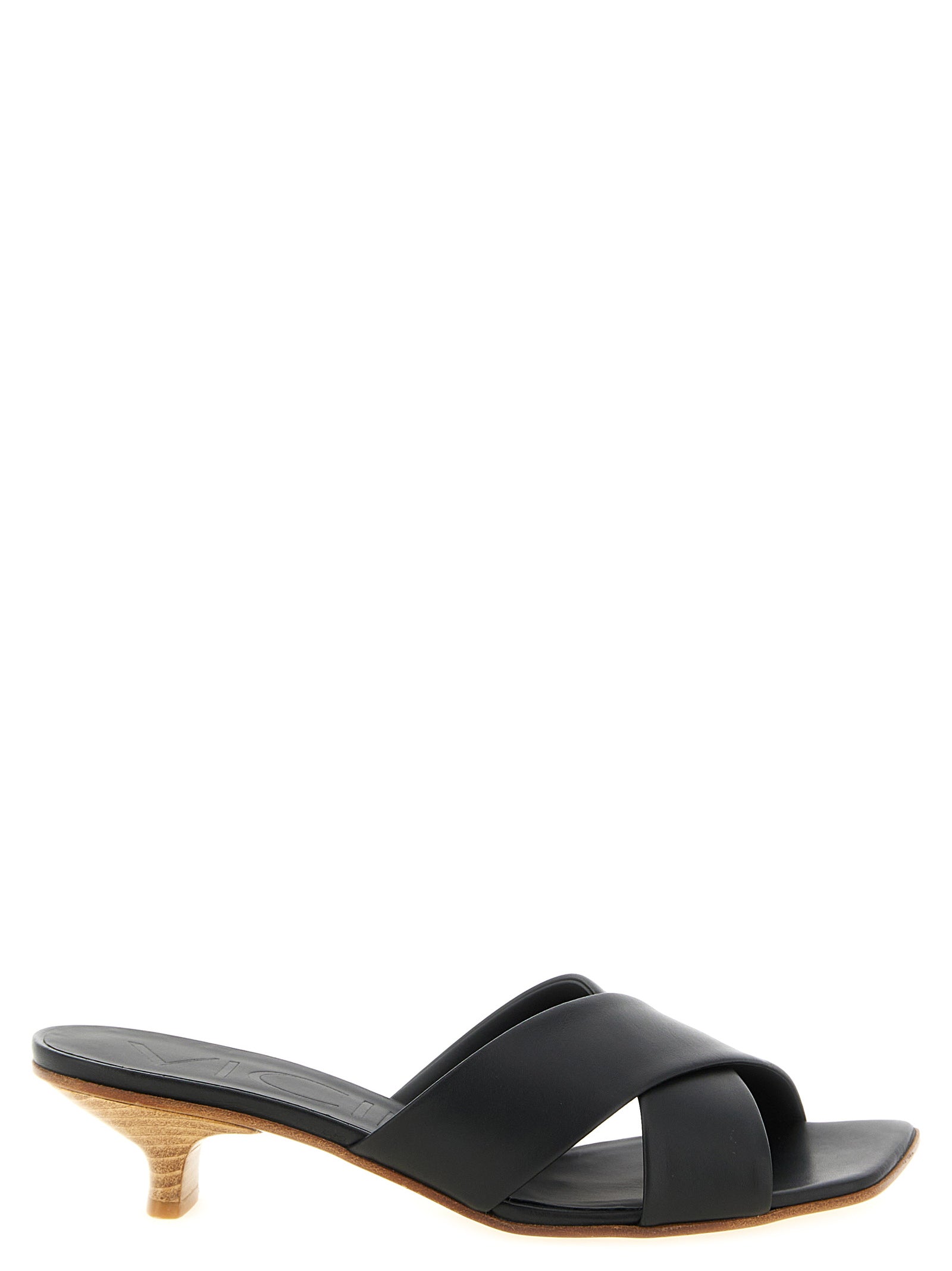 Leather Square Toe Mules with Wooden Heel