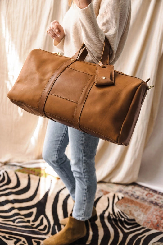 Leather Travel Duffle Bag-Duffle Bag-WP Standard-* Width: 21" * Height: 11" * Depth: 9.5"-Tan-Urbanheer