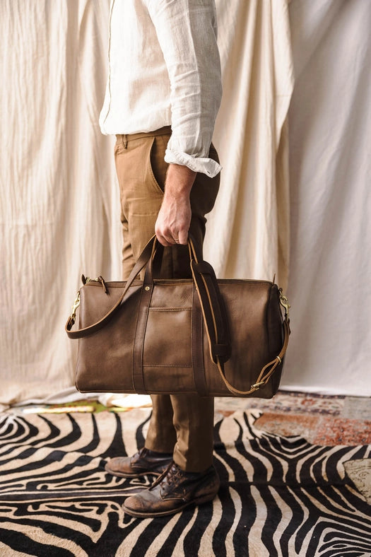 Leather Travel Duffle Bag-Duffle Bag-WP Standard-* Width: 21" * Height: 11" * Depth: 9.5"-Tan-Urbanheer