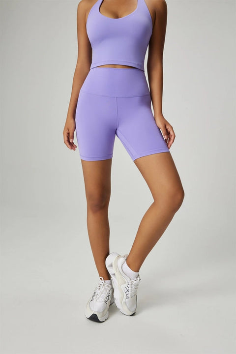 Leda Lycra® High Waist Active Shorts Purple-Shorts-91thelabel-S-Urbanheer