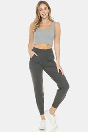 Leggings Depot Wide Waistband Slim Active Joggers-Street 360-Charcoal-S-Urbanheer