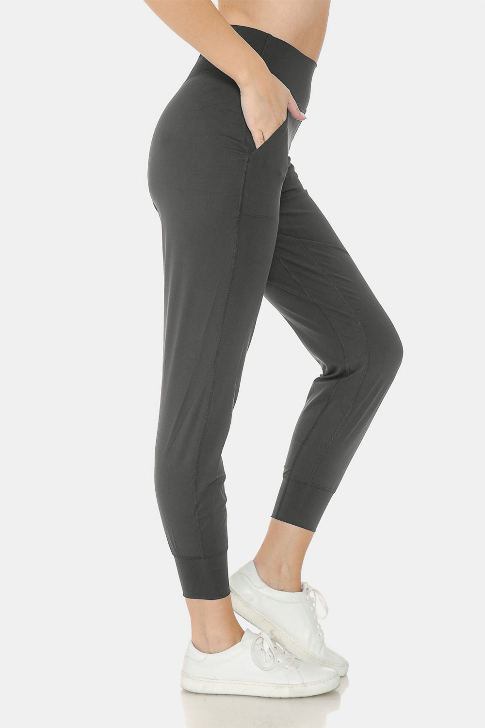 Leggings Depot Wide Waistband Slim Active Joggers-Street 360-Charcoal-S-Urbanheer