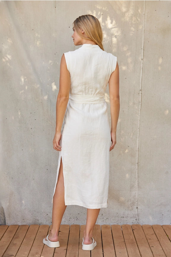 Lelina Wrap Linen Midi Dress-Dress-Crescent-XS-WHITE-Urbanheer