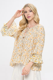 Lemon Print Cuffed Sleeve Top with Open Front Tie-New Arrival-Reneecollection-Small-YELLOW-Urbanheer