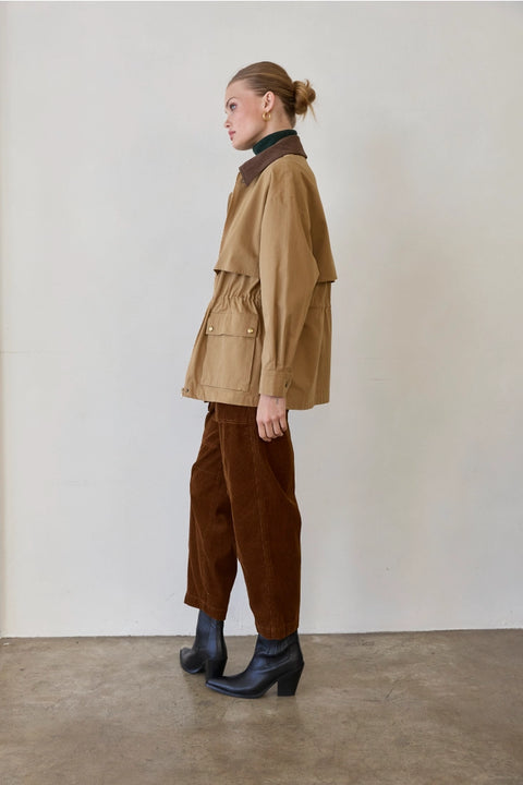 Lennon Contrast Collar Drawstring Waist Barn Jacket