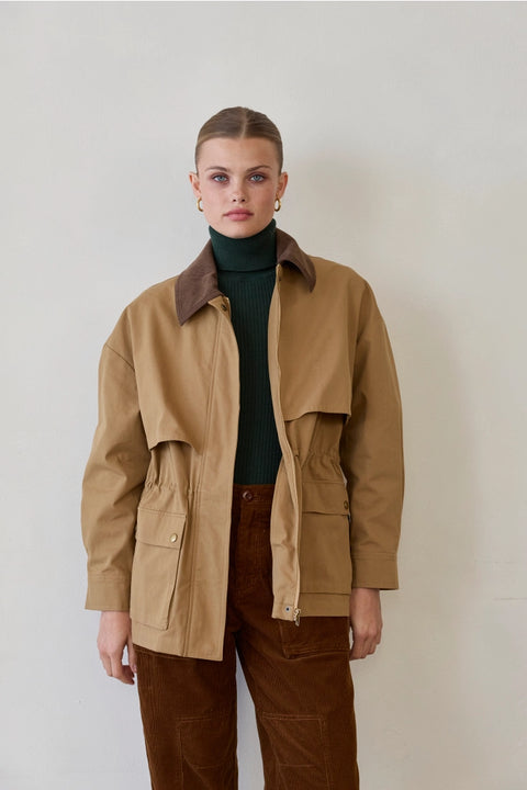 Lennon Contrast Collar Drawstring Waist Barn Jacket