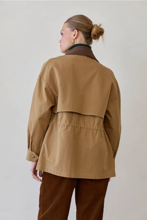 Lennon Contrast Collar Drawstring Waist Barn Jacket