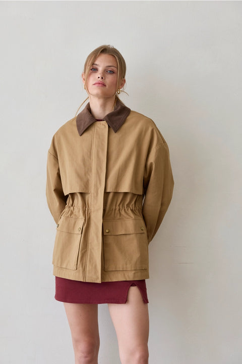 Lennon Contrast Collar Drawstring Waist Barn Jacket
