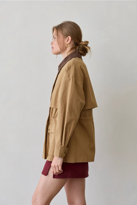 Lennon Contrast Collar Drawstring Waist Barn Jacket