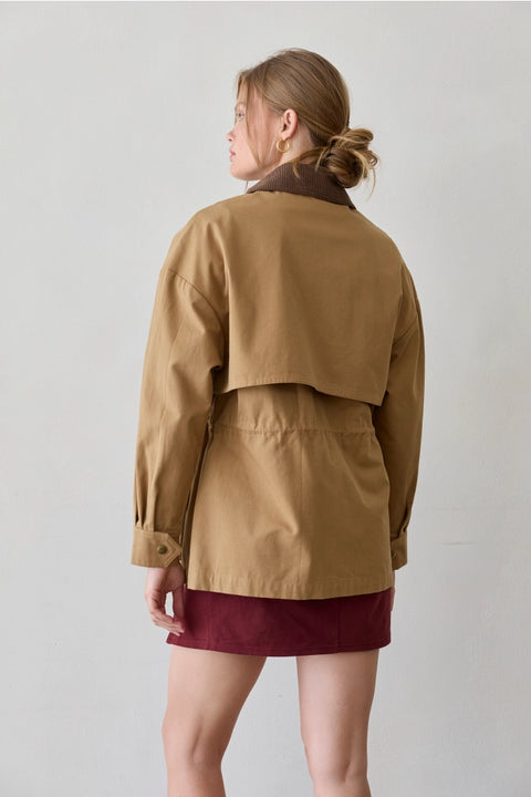 Lennon Contrast Collar Drawstring Waist Barn Jacket