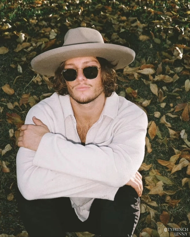 Lenny - 100% Wool Felt Pencil Brim Rancher Hat, Beige-Hats-Olive & Pique-circumference of 58/59cm-Urbanheer