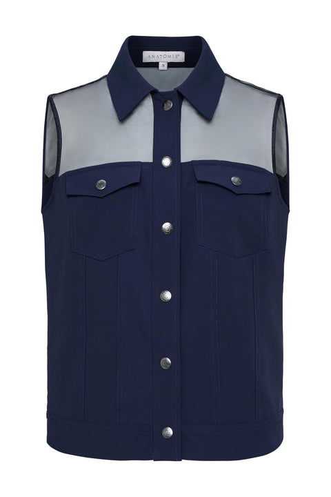 Lenox Organza & Performance Twill Sleeveless Trucker Vest