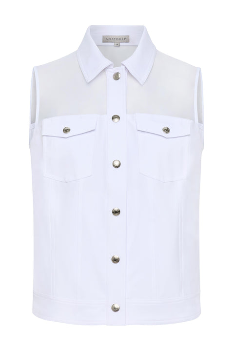 Lenox Organza & Performance Twill Sleeveless Trucker Vest