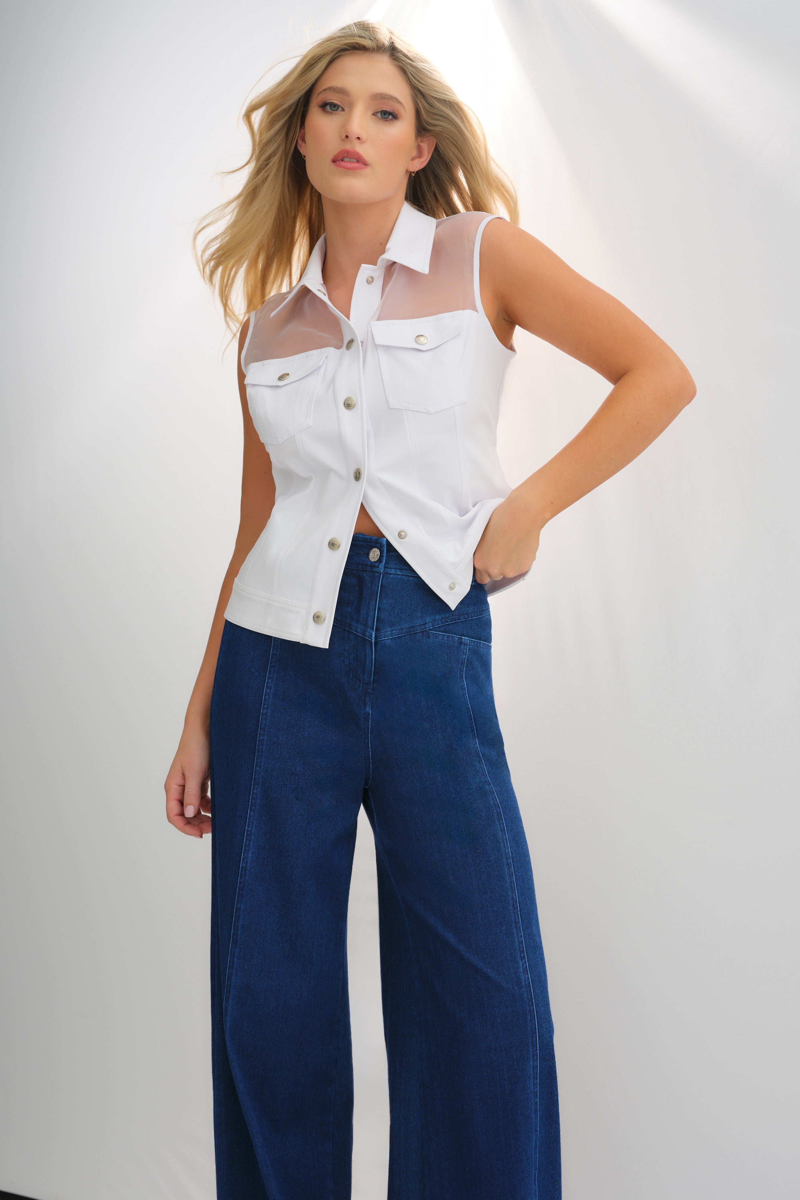 Lenox Organza & Performance Twill Sleeveless Trucker Vest