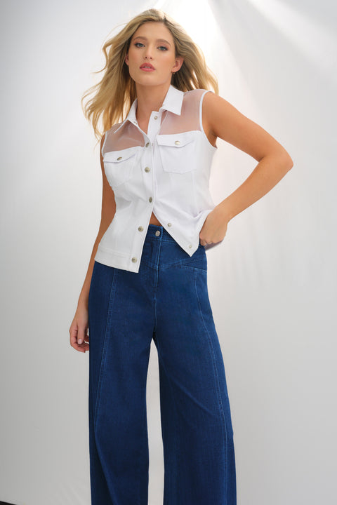 Lenox Organza & Performance Twill Sleeveless Trucker Vest