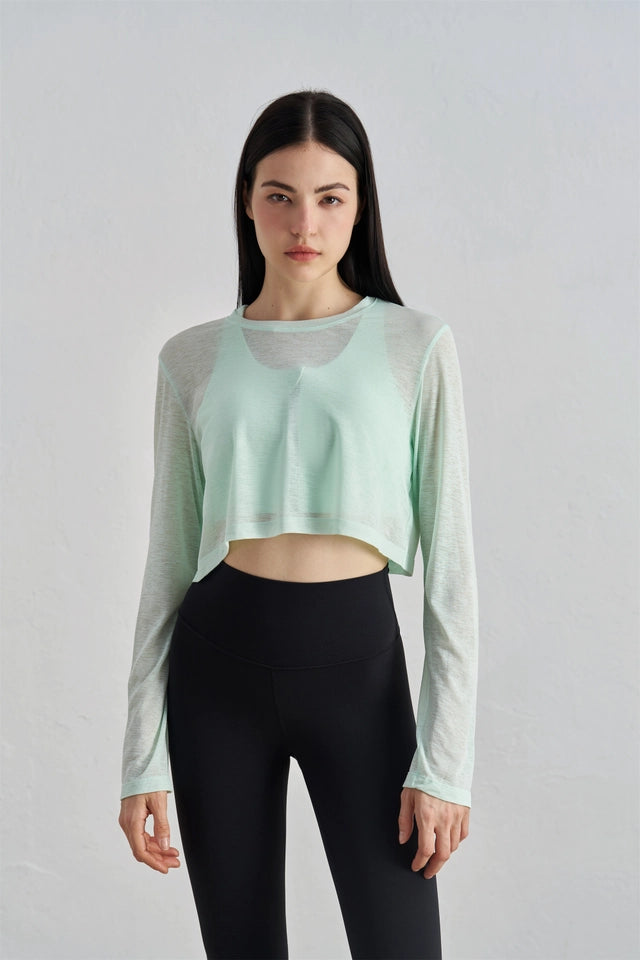 Leona Sheer Long Sleeve Cropped Cover-Up Mint-TOP-91thelabel-S/M-Mint-Urbanheer