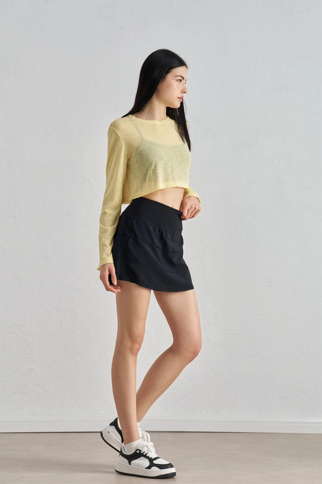 Leona Sheer Long Sleeve Cropped Cover-Up Soft Butter-TOP-91thelabel-S/M-Soft Butter-Urbanheer