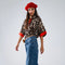 Leopard 3/4 Sleeves Shirt with Red Details-Shirt-Q2-S-Brown-Urbanheer