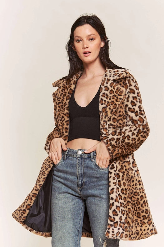 Leopard Faux Fur Midi Length Jacket-Jacket-Hers & Mine-S-LEOPARD-Urbanheer