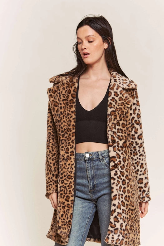 Leopard Faux Fur Midi Length Jacket-Jacket-Hers & Mine-S-LEOPARD-Urbanheer