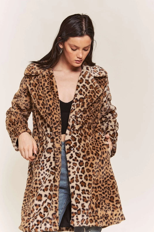 Leopard Faux Fur Midi Length Jacket-Jacket-Hers & Mine-S-LEOPARD-Urbanheer