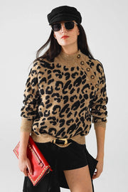 Leopard Knit Sweater with Buttons On the Side-Sweaters-Q2-OS-Brown-Urbanheer