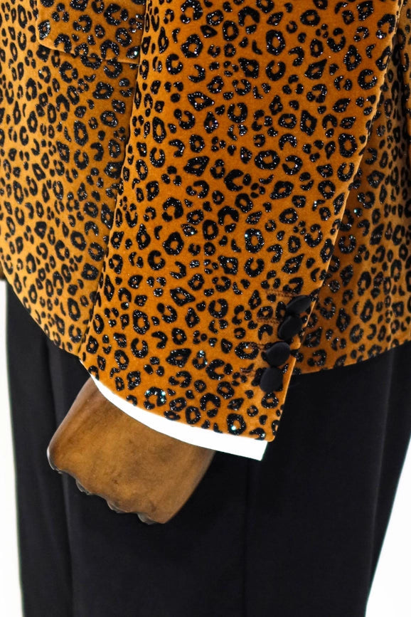 Leopard Pattern Slim Fit Peak Lapel Yellow Men Prom Blazer-Blazer-Wessi-36-Brown-Urbanheer