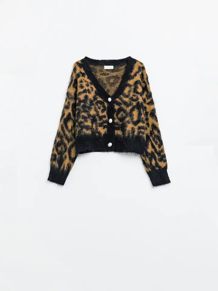 Leopard Print Cardigan Made of Knitted Fabric with Wool in Camel-Cardigan-Q2-One Size-Black-Urbanheer