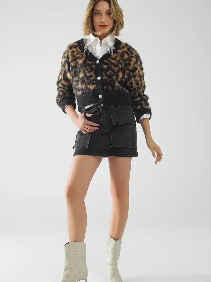 Leopard Print Cardigan Made of Knitted Fabric with Wool in Camel-Cardigan-Q2-One Size-Black-Urbanheer
