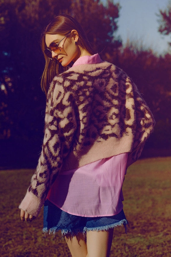 Leopard Print Cardigan with Wool in Pink-Cardigan-Q2-One Size-Pink-Urbanheer